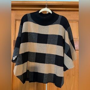 Plaid Black and Tan Poncho